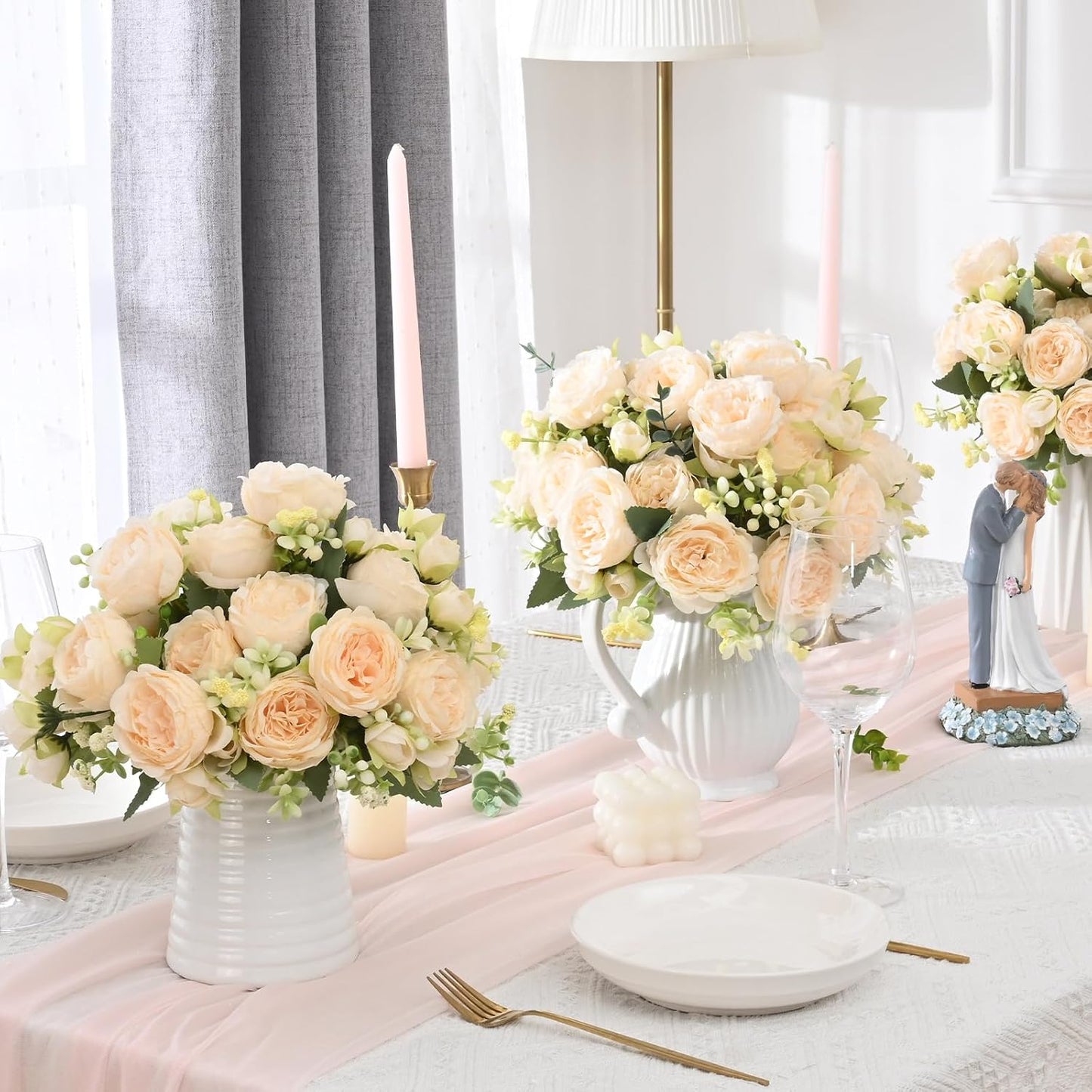 2 Packs Peonies Artificial Flowers, Light Pink Silk Artificial Peonies | Fake Peonies Artificial Peony Flower Bouquets for Centerpiece Table Wedding Party Home Decor
