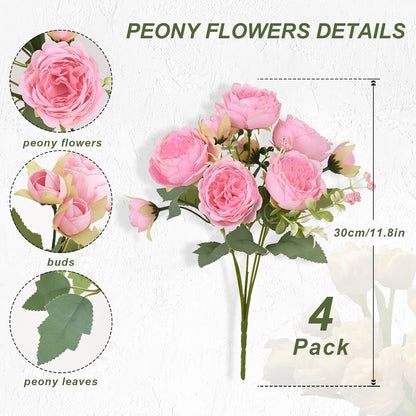 2 Packs Peonies Artificial Flowers, Light Pink Silk Artificial Peonies | Fake Peonies Artificial Peony Flower Bouquets for Centerpiece Table Wedding Party Home Decor