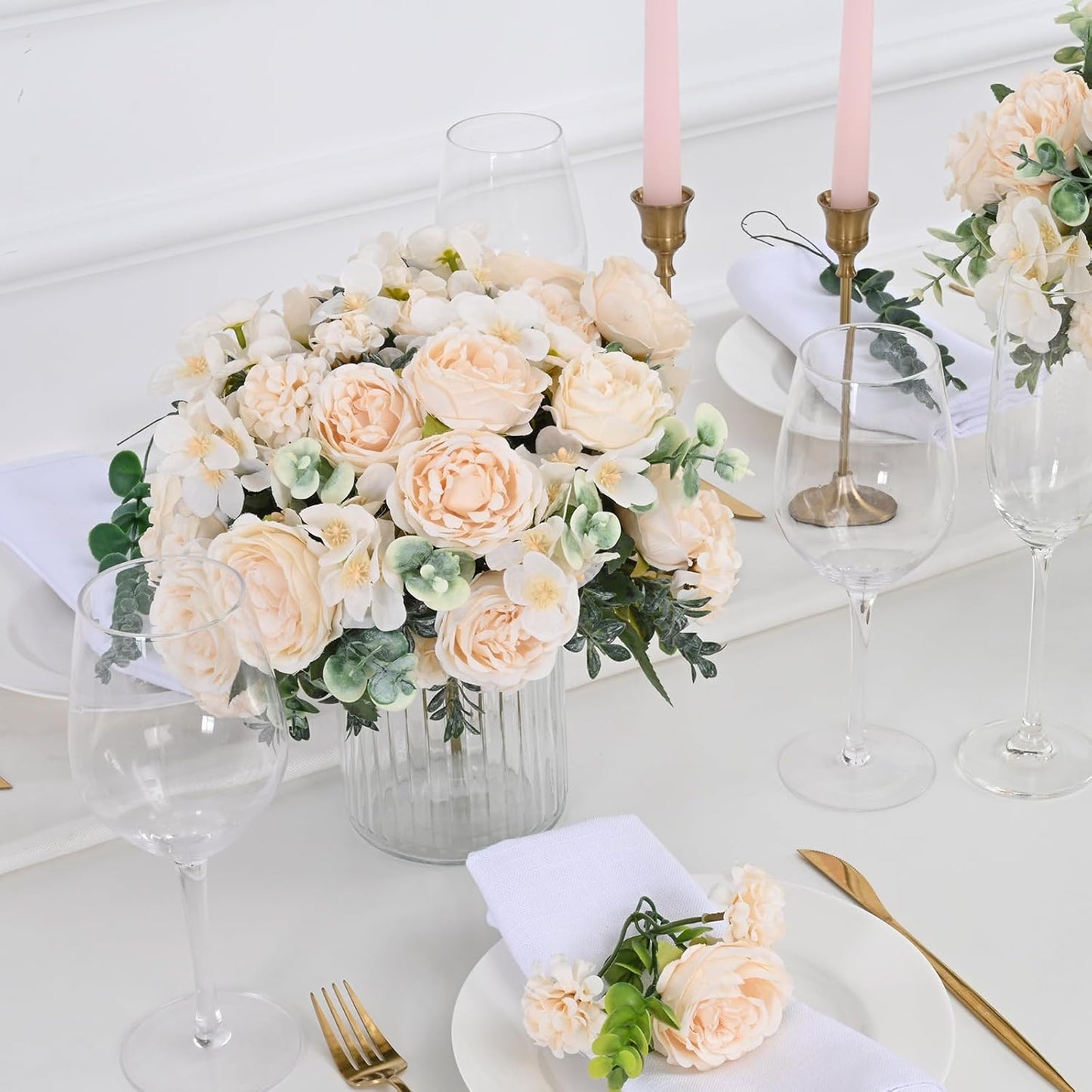 2 Packs Peonies Artificial Flowers, Light Pink Silk Artificial Peonies | Fake Peonies Artificial Peony Flower Bouquets for Centerpiece Table Wedding Party Home Decor