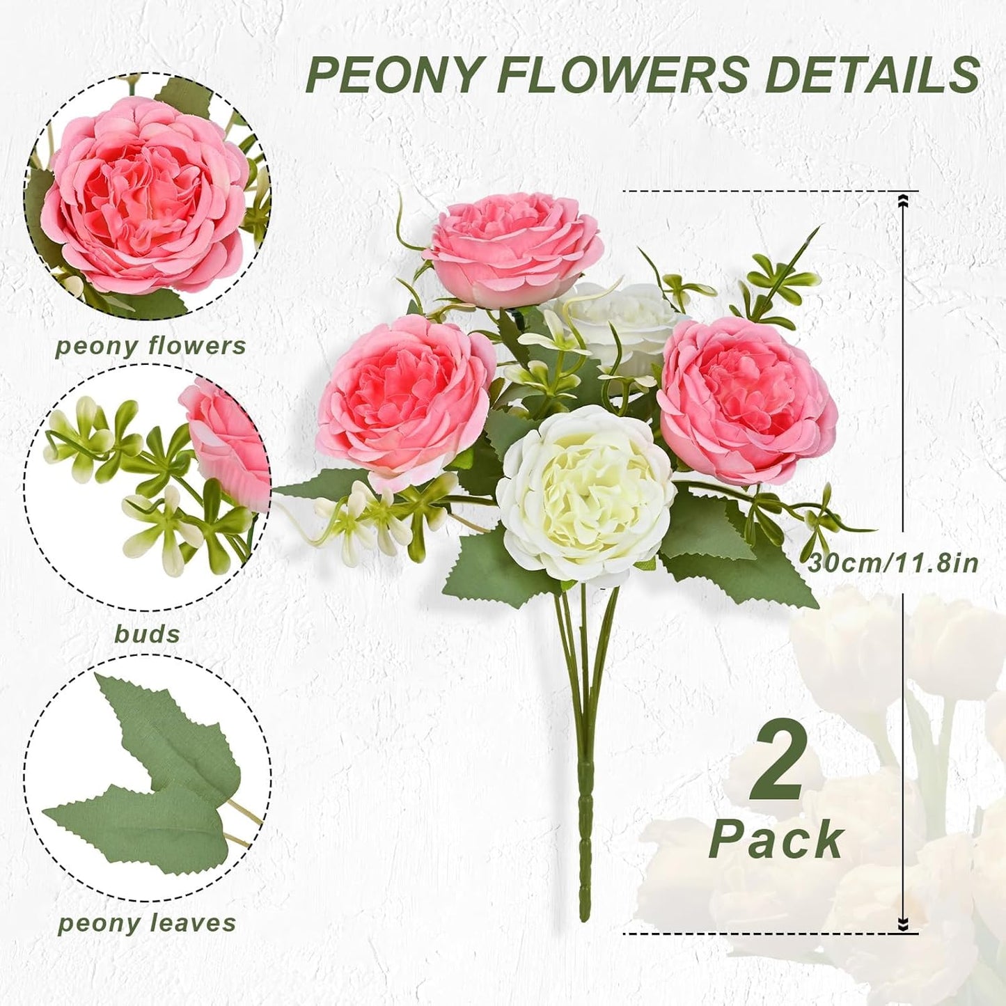 2 Packs Peonies Artificial Flowers, Light Pink Silk Artificial Peonies | Fake Peonies Artificial Peony Flower Bouquets for Centerpiece Table Wedding Party Home Decor
