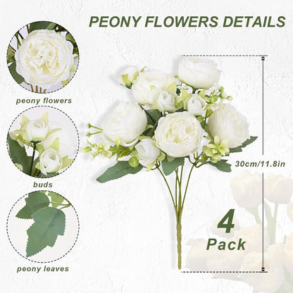 2 Packs Peonies Artificial Flowers, Light Pink Silk Artificial Peonies | Fake Peonies Artificial Peony Flower Bouquets for Centerpiece Table Wedding Party Home Decor