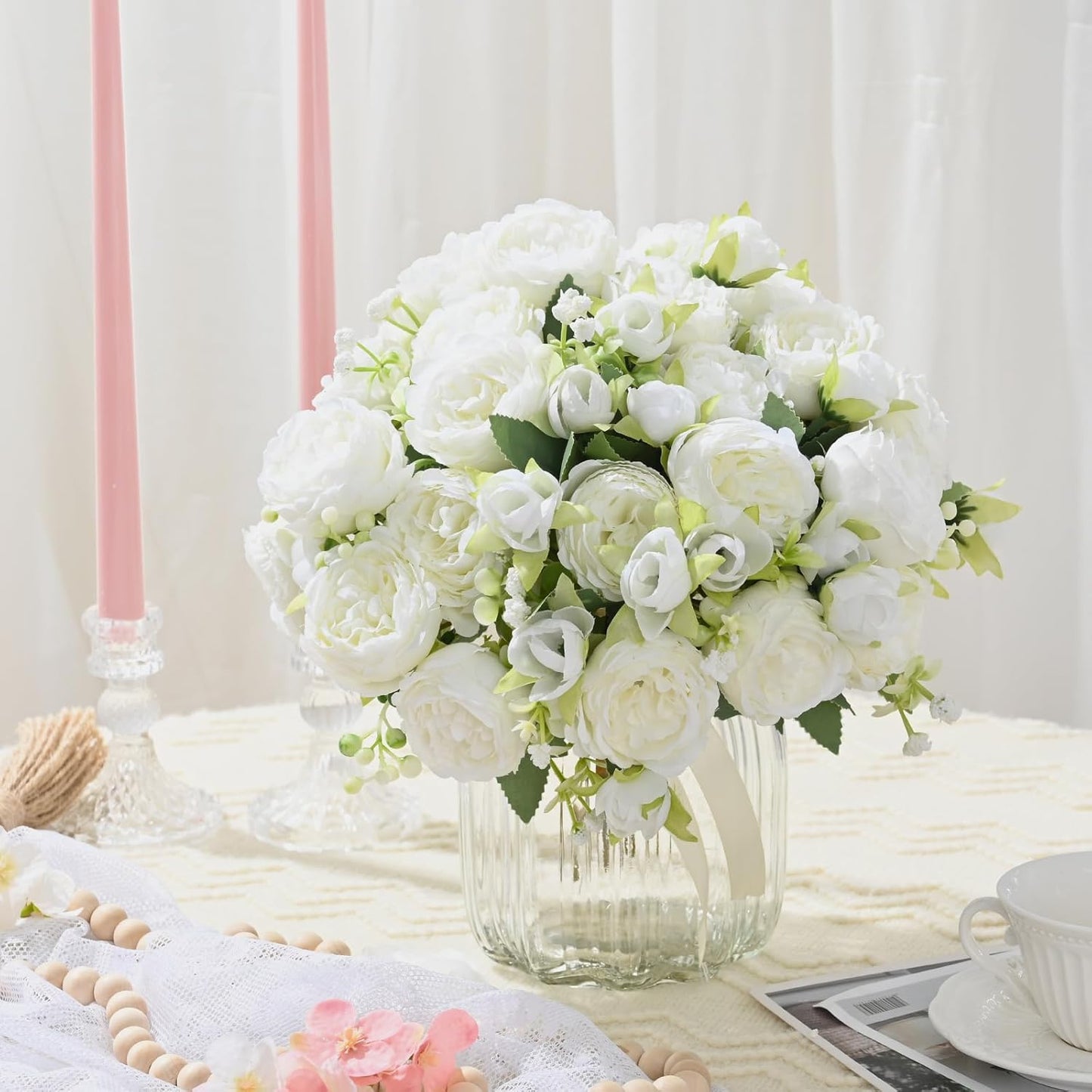 2 Packs Peonies Artificial Flowers, Light Pink Silk Artificial Peonies | Fake Peonies Artificial Peony Flower Bouquets for Centerpiece Table Wedding Party Home Decor