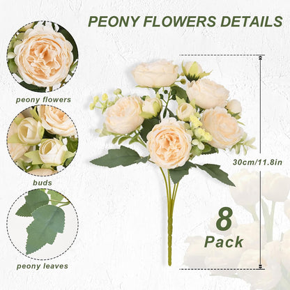 2 Packs Peonies Artificial Flowers, Light Pink Silk Artificial Peonies | Fake Peonies Artificial Peony Flower Bouquets for Centerpiece Table Wedding Party Home Decor