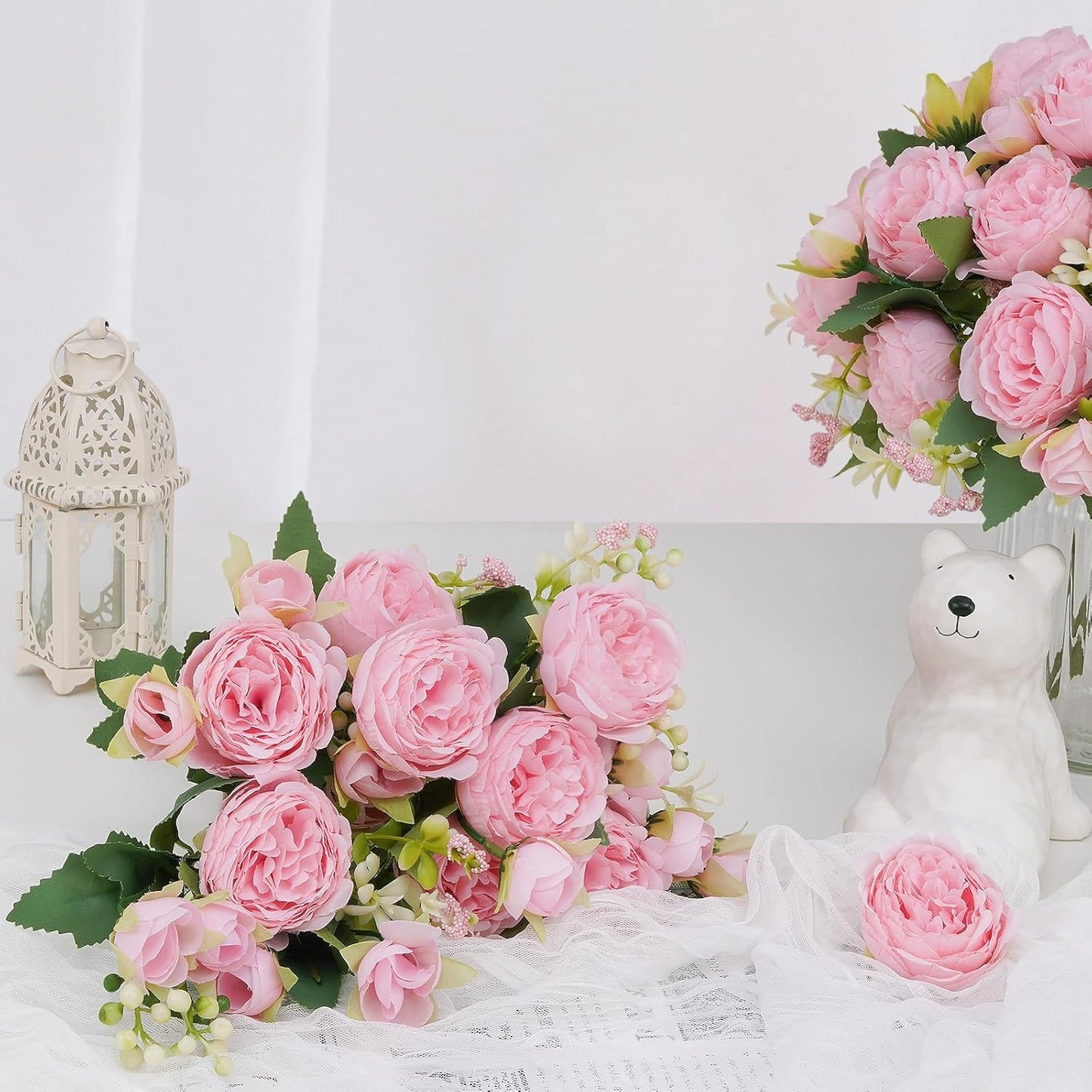 2 Packs Peonies Artificial Flowers, Light Pink Silk Artificial Peonies | Fake Peonies Artificial Peony Flower Bouquets for Centerpiece Table Wedding Party Home Decor
