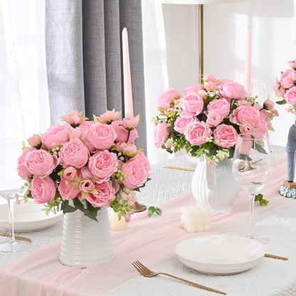 2 Packs Peonies Artificial Flowers, Light Pink Silk Artificial Peonies | Fake Peonies Artificial Peony Flower Bouquets for Centerpiece Table Wedding Party Home Decor