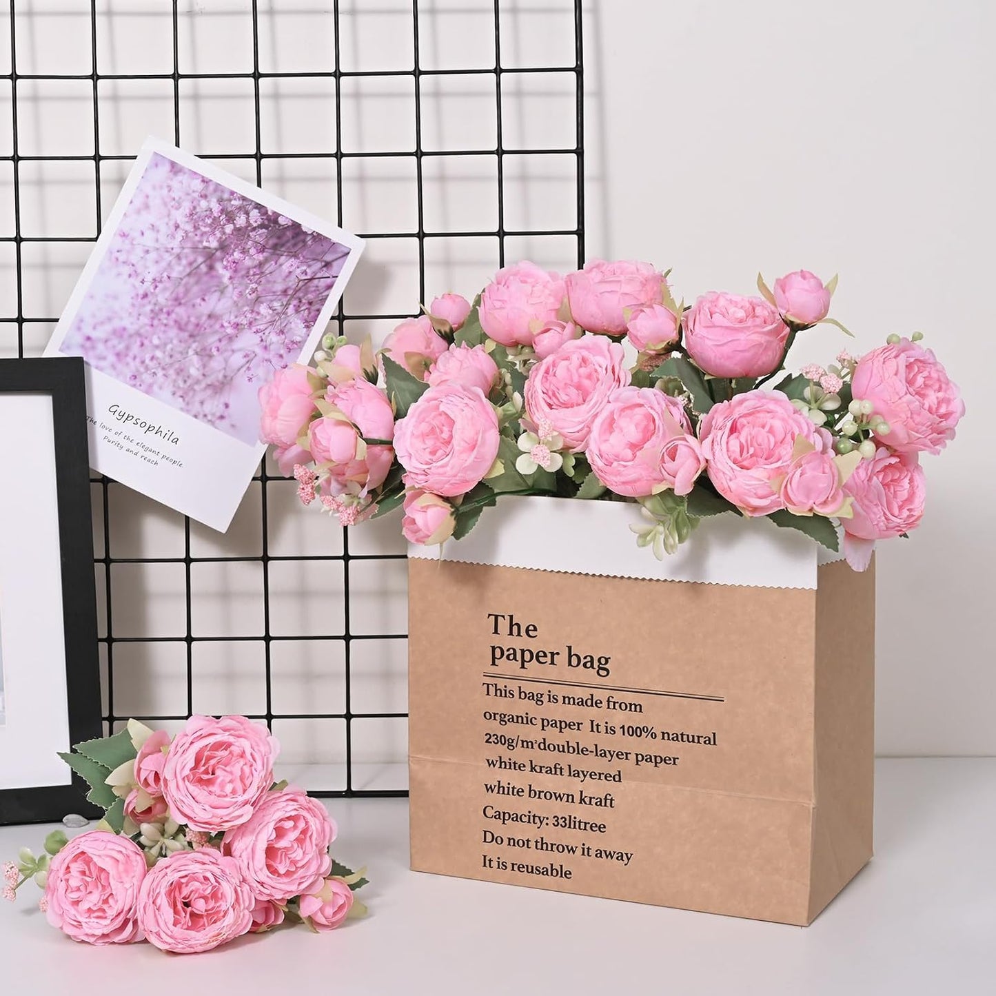 2 Packs Peonies Artificial Flowers, Light Pink Silk Artificial Peonies | Fake Peonies Artificial Peony Flower Bouquets for Centerpiece Table Wedding Party Home Decor