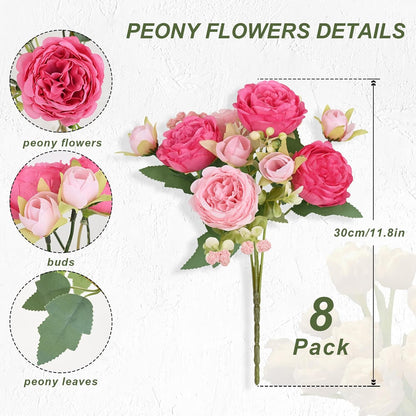 2 Packs Peonies Artificial Flowers, Light Pink Silk Artificial Peonies | Fake Peonies Artificial Peony Flower Bouquets for Centerpiece Table Wedding Party Home Decor
