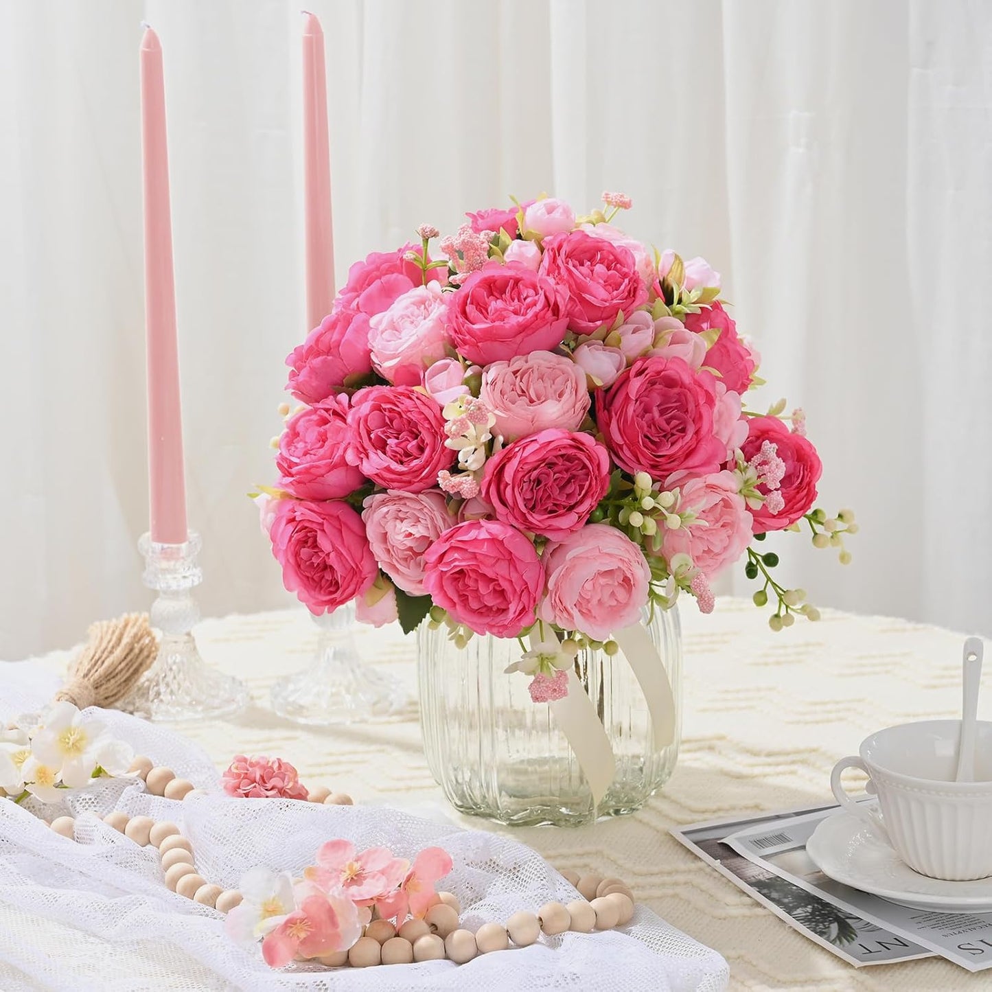 2 Packs Peonies Artificial Flowers, Light Pink Silk Artificial Peonies | Fake Peonies Artificial Peony Flower Bouquets for Centerpiece Table Wedding Party Home Decor
