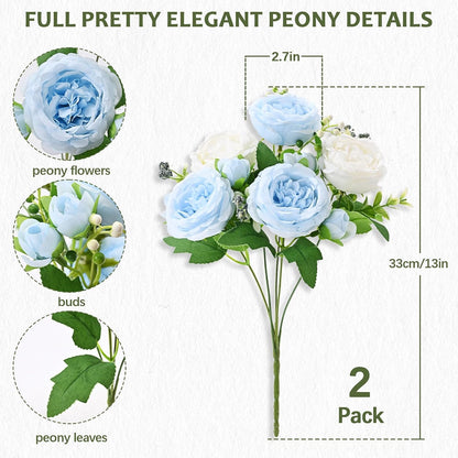 2 Packs Peonies Artificial Flowers, Light Pink Silk Artificial Peonies | Fake Peonies Artificial Peony Flower Bouquets for Centerpiece Table Wedding Party Home Decor