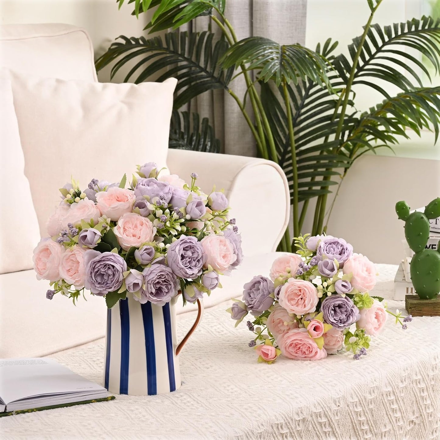 2 Packs Peonies Artificial Flowers, Light Pink Silk Artificial Peonies | Fake Peonies Artificial Peony Flower Bouquets for Centerpiece Table Wedding Party Home Decor