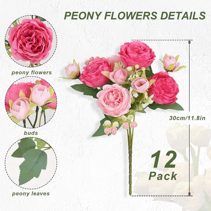 2 Packs Peonies Artificial Flowers, Light Pink Silk Artificial Peonies | Fake Peonies Artificial Peony Flower Bouquets for Centerpiece Table Wedding Party Home Decor
