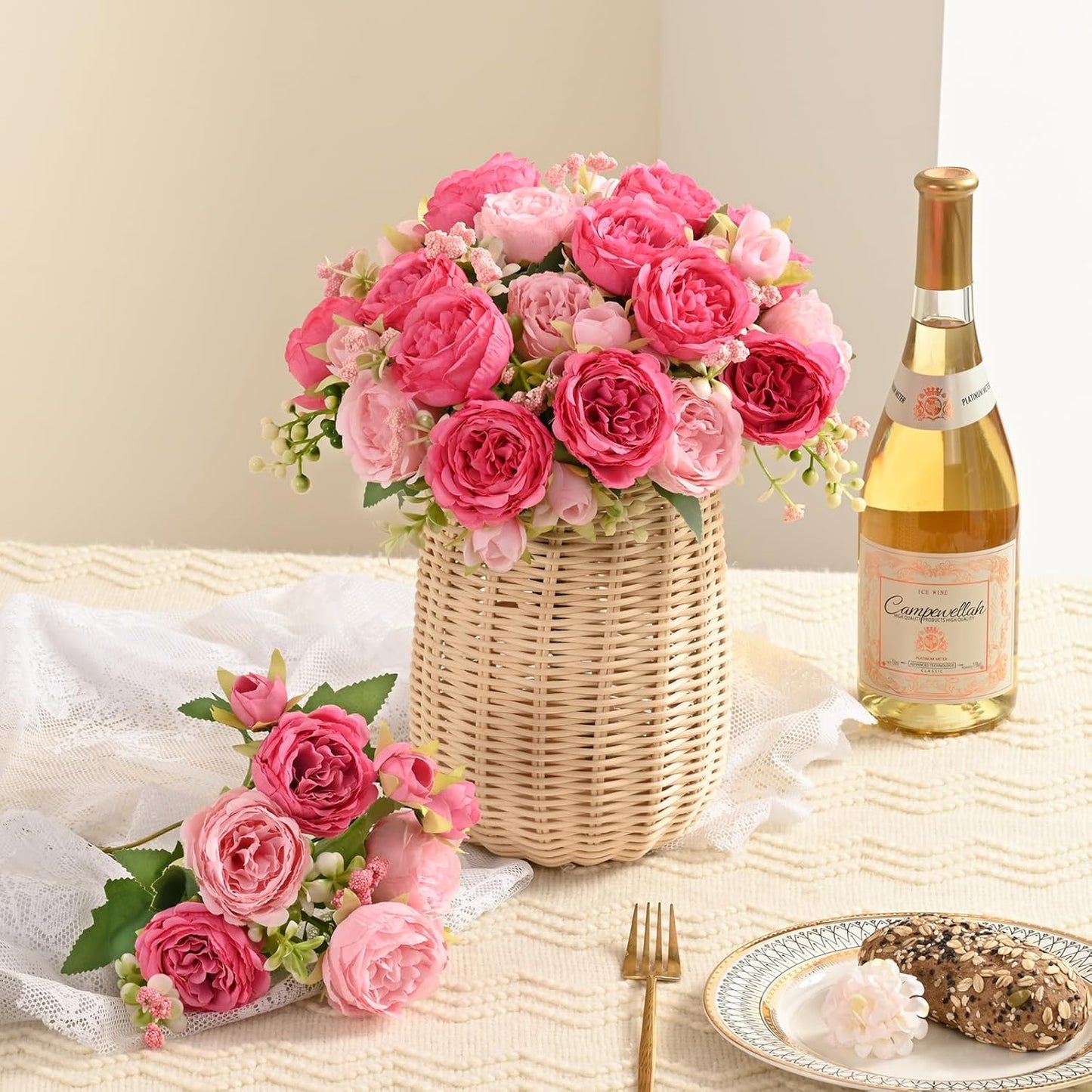 2 Packs Peonies Artificial Flowers, Light Pink Silk Artificial Peonies | Fake Peonies Artificial Peony Flower Bouquets for Centerpiece Table Wedding Party Home Decor