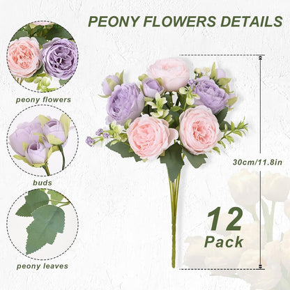 2 Packs Peonies Artificial Flowers, Light Pink Silk Artificial Peonies | Fake Peonies Artificial Peony Flower Bouquets for Centerpiece Table Wedding Party Home Decor