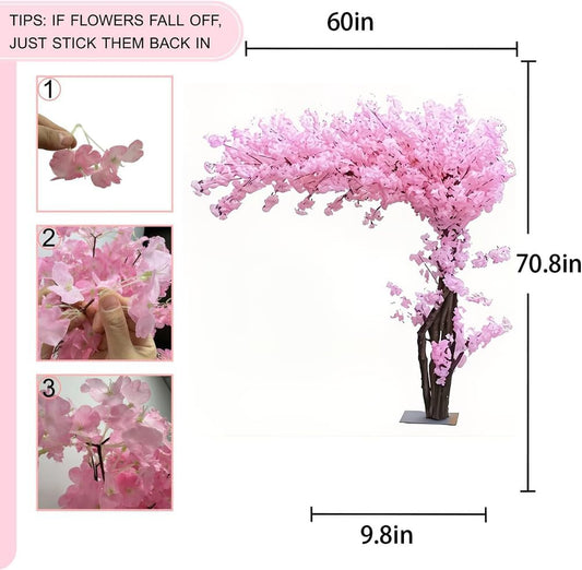 6FT Artificial Cherry Blossom Tree, Flower Trees Tall Artificial Plant, Faux Silk Plant in Pot for Home Room Porch Entryway Office Decorations Indoor Outdoor,Pink