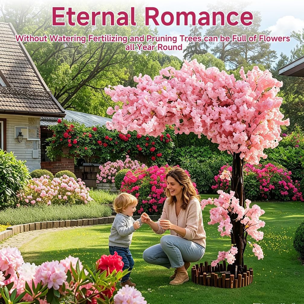 6FT Artificial Cherry Blossom Tree, Flower Trees Tall Artificial Plant, Faux Silk Plant in Pot for Home Room Porch Entryway Office Decorations Indoor Outdoor,Pink