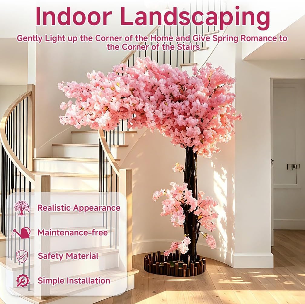 6FT Artificial Cherry Blossom Tree, Flower Trees Tall Artificial Plant, Faux Silk Plant in Pot for Home Room Porch Entryway Office Decorations Indoor Outdoor,Pink