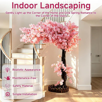 6FT Artificial Cherry Blossom Tree, Flower Trees Tall Artificial Plant, Faux Silk Plant in Pot for Home Room Porch Entryway Office Decorations Indoor Outdoor,Pink