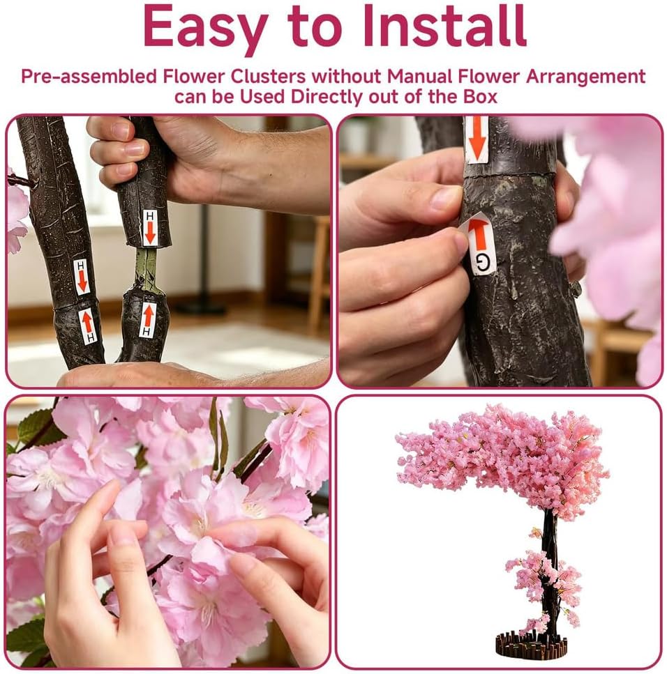 6FT Artificial Cherry Blossom Tree, Flower Trees Tall Artificial Plant, Faux Silk Plant in Pot for Home Room Porch Entryway Office Decorations Indoor Outdoor,Pink