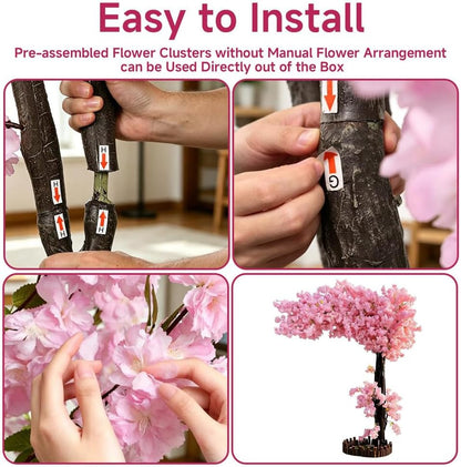 6FT Artificial Cherry Blossom Tree, Flower Trees Tall Artificial Plant, Faux Silk Plant in Pot for Home Room Porch Entryway Office Decorations Indoor Outdoor,Pink