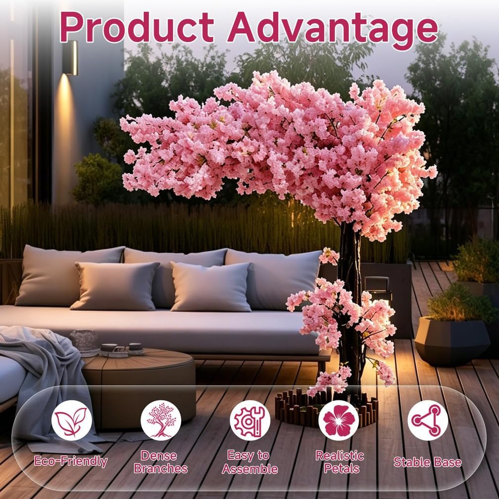6FT Artificial Cherry Blossom Tree, Flower Trees Tall Artificial Plant, Faux Silk Plant in Pot for Home Room Porch Entryway Office Decorations Indoor Outdoor,Pink