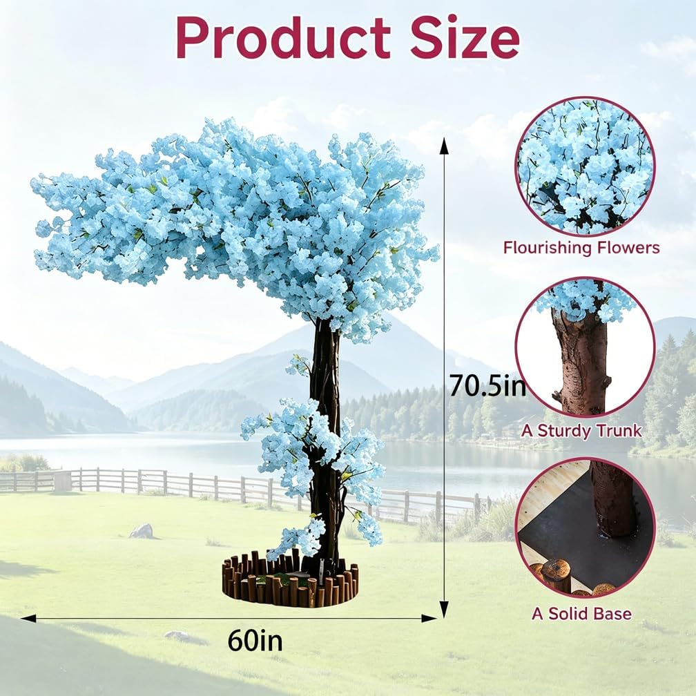 6FT Artificial Cherry Blossom Tree, Flower Trees Tall Artificial Plant, Faux Silk Plant in Pot for Home Room Porch Entryway Office Decorations Indoor Outdoor,Pink
