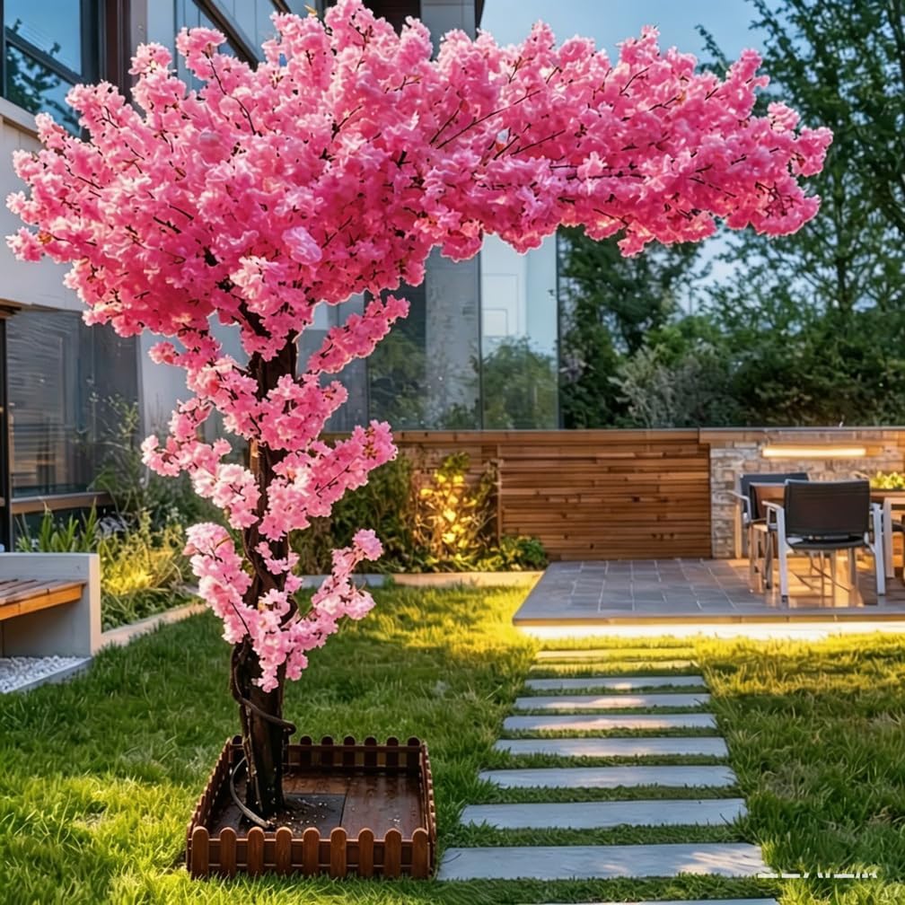 6FT Artificial Cherry Blossom Tree, Flower Trees Tall Artificial Plant, Faux Silk Plant in Pot for Home Room Porch Entryway Office Decorations Indoor Outdoor,Pink