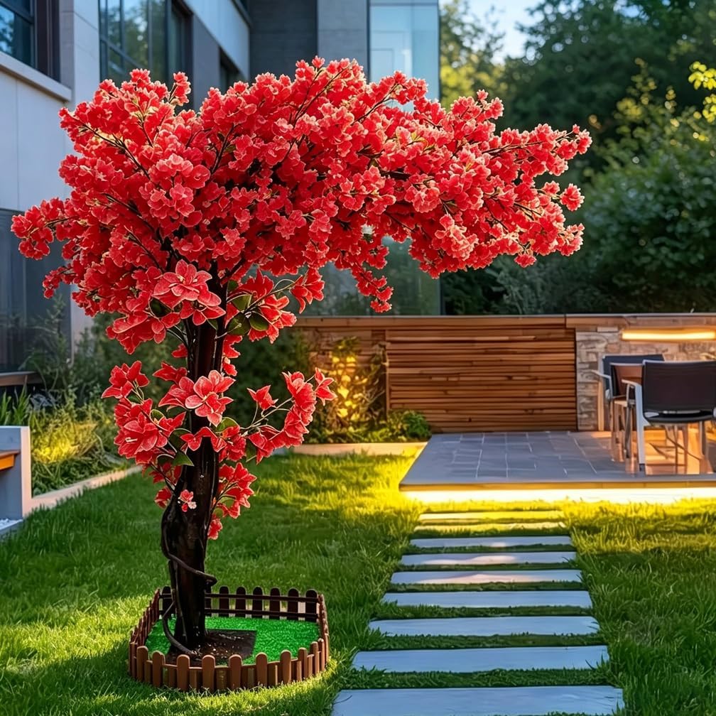 6FT Artificial Cherry Blossom Tree, Flower Trees Tall Artificial Plant, Faux Silk Plant in Pot for Home Room Porch Entryway Office Decorations Indoor Outdoor,Pink
