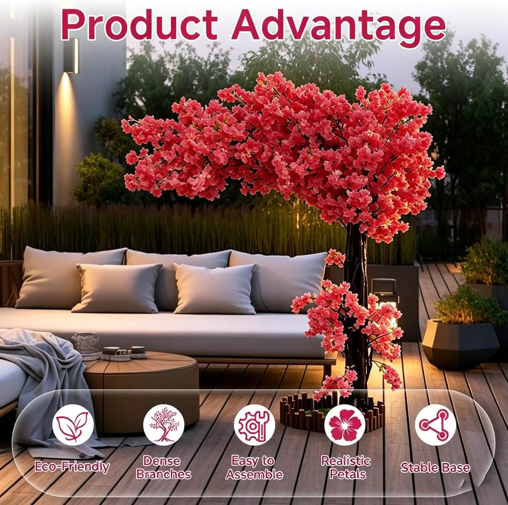 6FT Artificial Cherry Blossom Tree, Flower Trees Tall Artificial Plant, Faux Silk Plant in Pot for Home Room Porch Entryway Office Decorations Indoor Outdoor,Pink