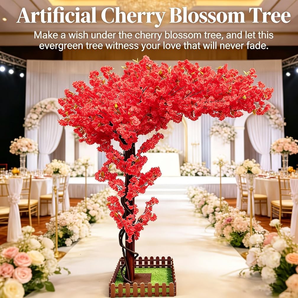 6FT Artificial Cherry Blossom Tree, Flower Trees Tall Artificial Plant, Faux Silk Plant in Pot for Home Room Porch Entryway Office Decorations Indoor Outdoor,Pink