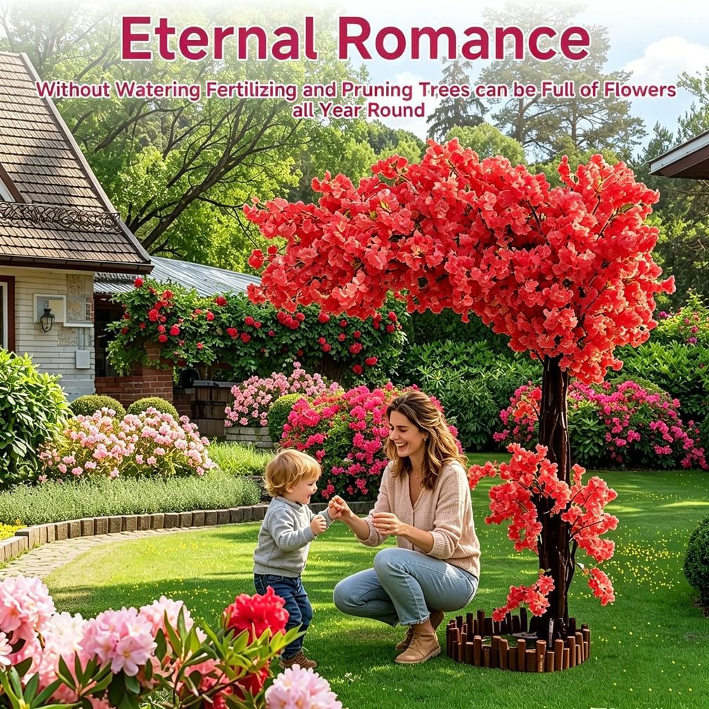 6FT Artificial Cherry Blossom Tree, Flower Trees Tall Artificial Plant, Faux Silk Plant in Pot for Home Room Porch Entryway Office Decorations Indoor Outdoor,Pink