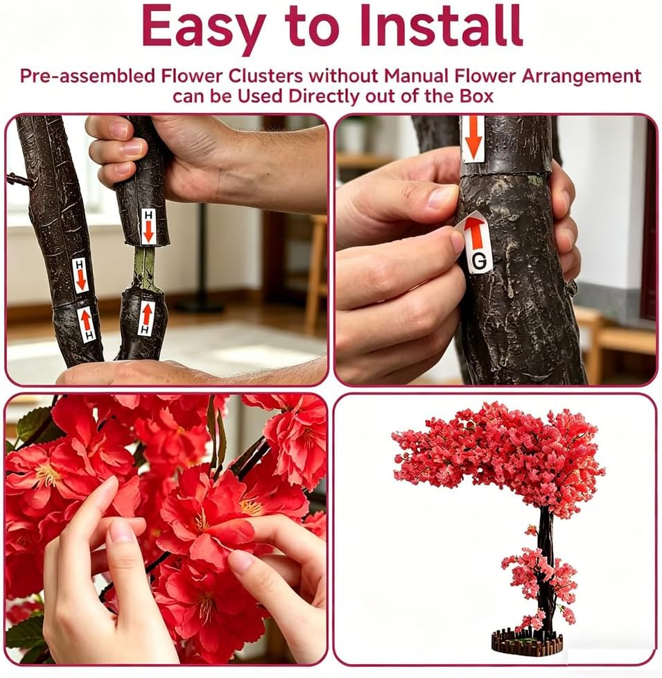 6FT Artificial Cherry Blossom Tree, Flower Trees Tall Artificial Plant, Faux Silk Plant in Pot for Home Room Porch Entryway Office Decorations Indoor Outdoor,Pink