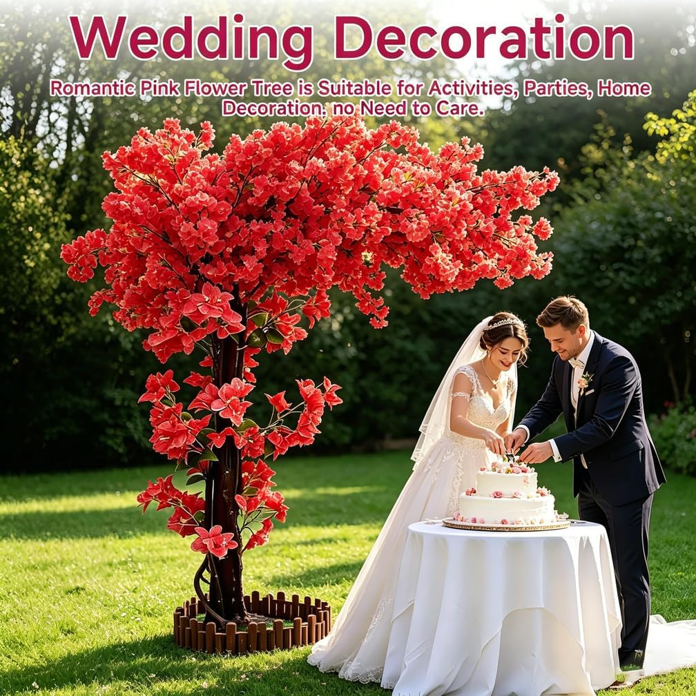 6FT Artificial Cherry Blossom Tree, Flower Trees Tall Artificial Plant, Faux Silk Plant in Pot for Home Room Porch Entryway Office Decorations Indoor Outdoor,Pink