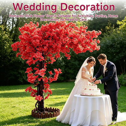 6FT Artificial Cherry Blossom Tree, Flower Trees Tall Artificial Plant, Faux Silk Plant in Pot for Home Room Porch Entryway Office Decorations Indoor Outdoor,Pink