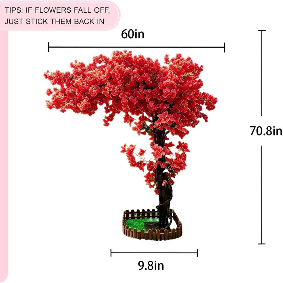 6FT Artificial Cherry Blossom Tree, Flower Trees Tall Artificial Plant, Faux Silk Plant in Pot for Home Room Porch Entryway Office Decorations Indoor Outdoor,Pink
