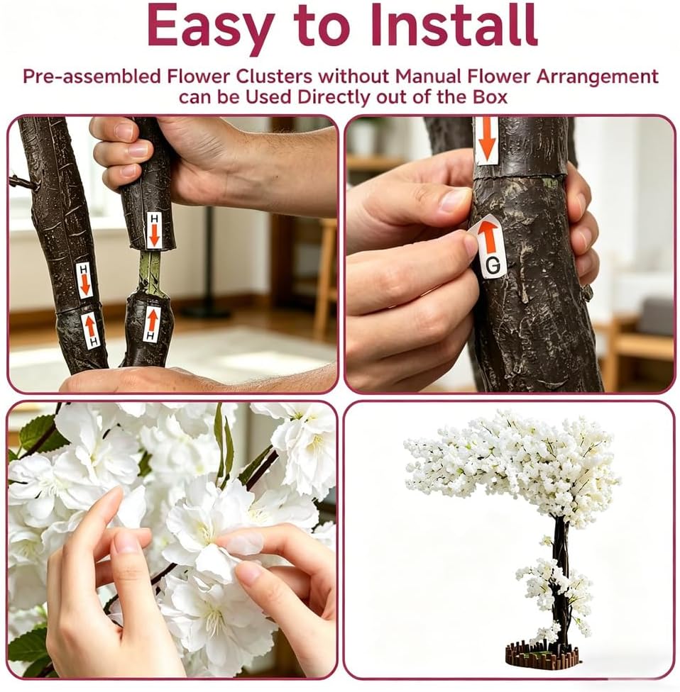 6FT Artificial Cherry Blossom Tree, Flower Trees Tall Artificial Plant, Faux Silk Plant in Pot for Home Room Porch Entryway Office Decorations Indoor Outdoor,Pink