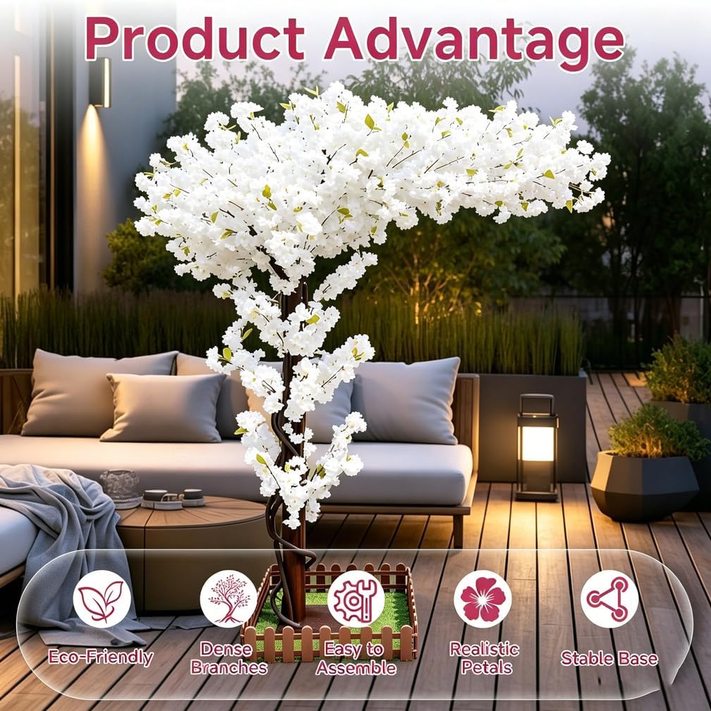 6FT Artificial Cherry Blossom Tree, Flower Trees Tall Artificial Plant, Faux Silk Plant in Pot for Home Room Porch Entryway Office Decorations Indoor Outdoor,Pink