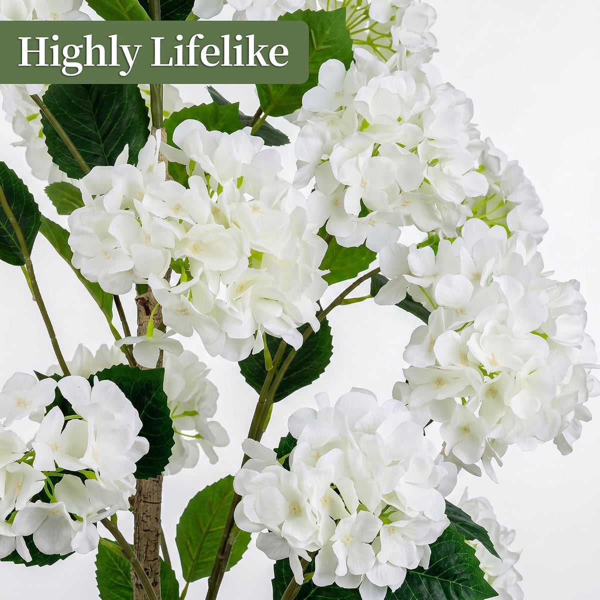 White Hydrangea Flower Artificial Trees 4FT, Fake Silk Floral Plants Indoor Outdoor, Lifelike Decorative Faux Hydrangea Flower Tree in Pot for Home Garden Office Front Decor