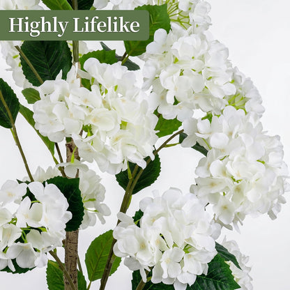 White Hydrangea Flower Artificial Trees 4FT, Fake Silk Floral Plants Indoor Outdoor, Lifelike Decorative Faux Hydrangea Flower Tree in Pot for Home Garden Office Front Decor
