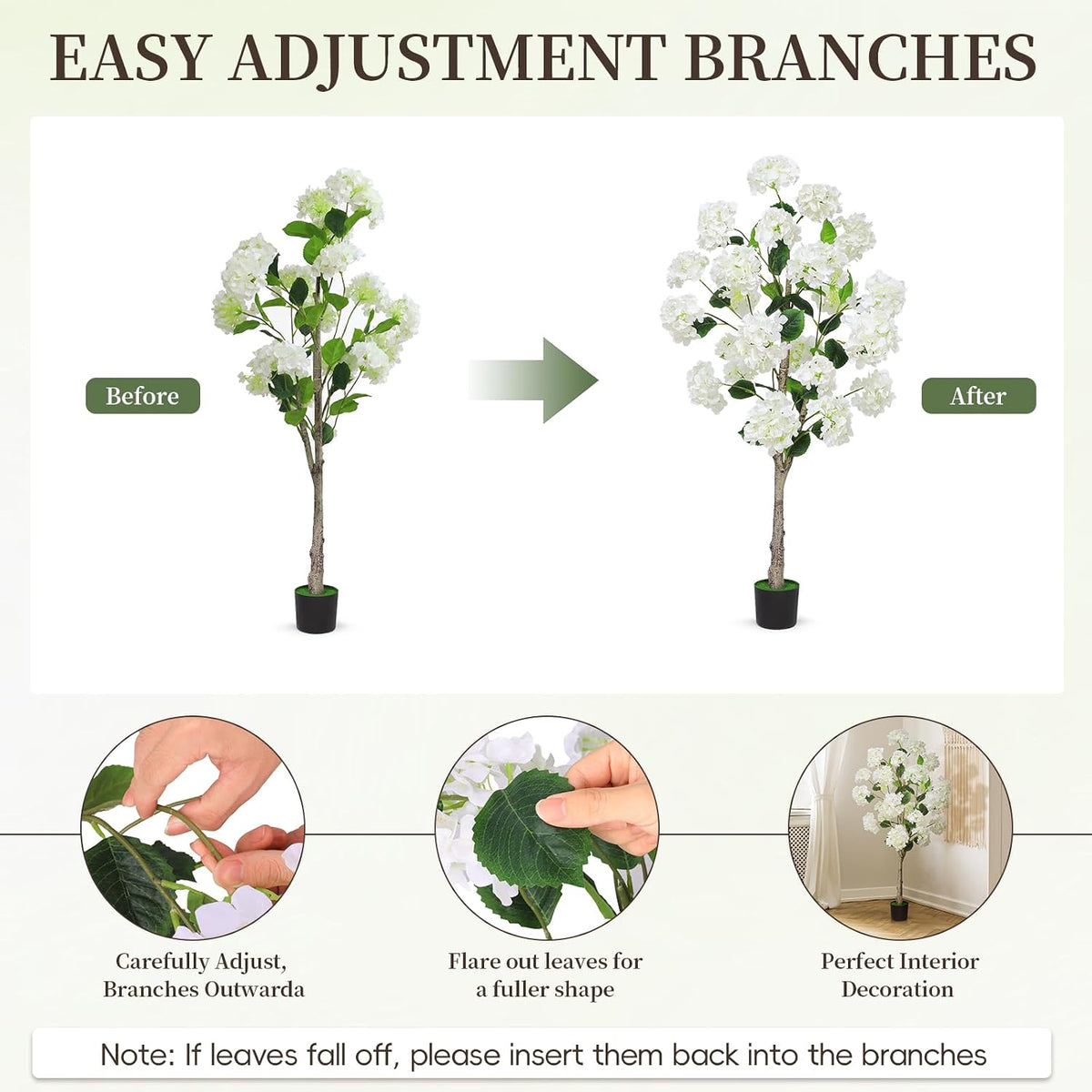White Hydrangea Flower Artificial Trees 4FT, Fake Silk Floral Plants Indoor Outdoor, Lifelike Decorative Faux Hydrangea Flower Tree in Pot for Home Garden Office Front Decor