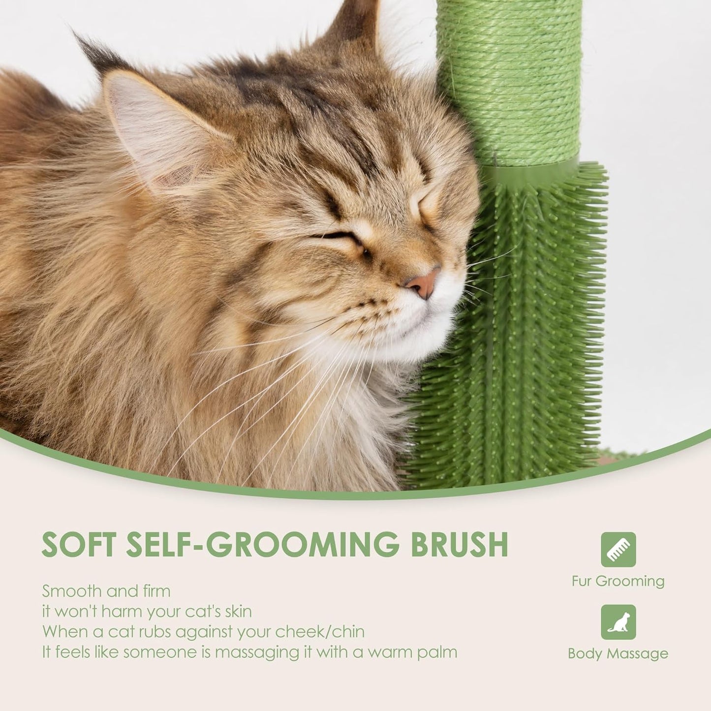 41.5" Cactus Cat Scratching Post, Heavy Duty Sisal Scratcher with Interactive Ball & Grooming Brush, Stable Anti-Tip Cat Tree for Indoor Cats & Large Cats