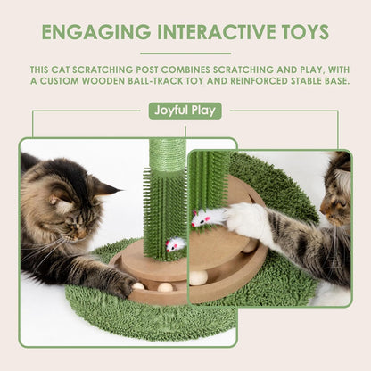 41.5" Cactus Cat Scratching Post, Heavy Duty Sisal Scratcher with Interactive Ball & Grooming Brush, Stable Anti-Tip Cat Tree for Indoor Cats & Large Cats