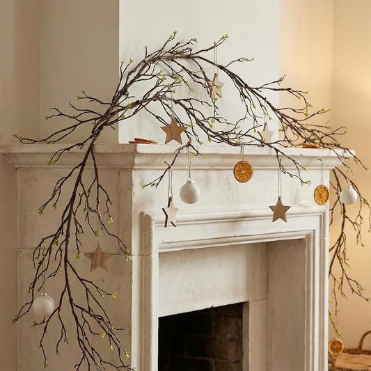 118" Fake Tree Willow Leaves Branches Twig Garland Hanging Decor | Bendable Artificial Floral Vine Cherry Blossom Trunk Ivy Wood Wall Plant Grapevine for Arch Jungle Halloween Patio Decoration