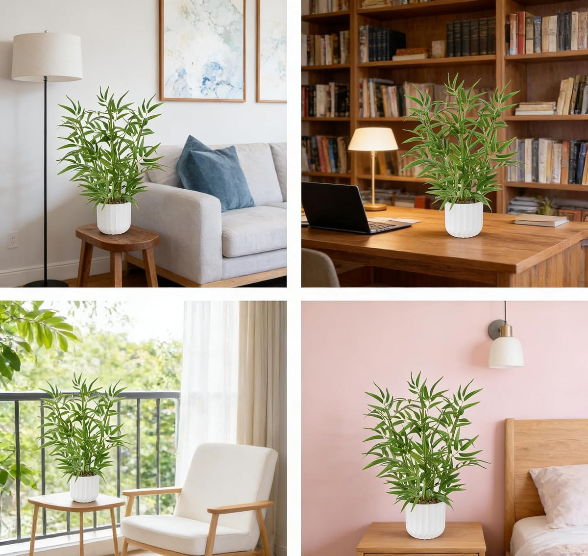 19.68 Inch Artificial Bamboo Plants with White Pot for Indoor Decor