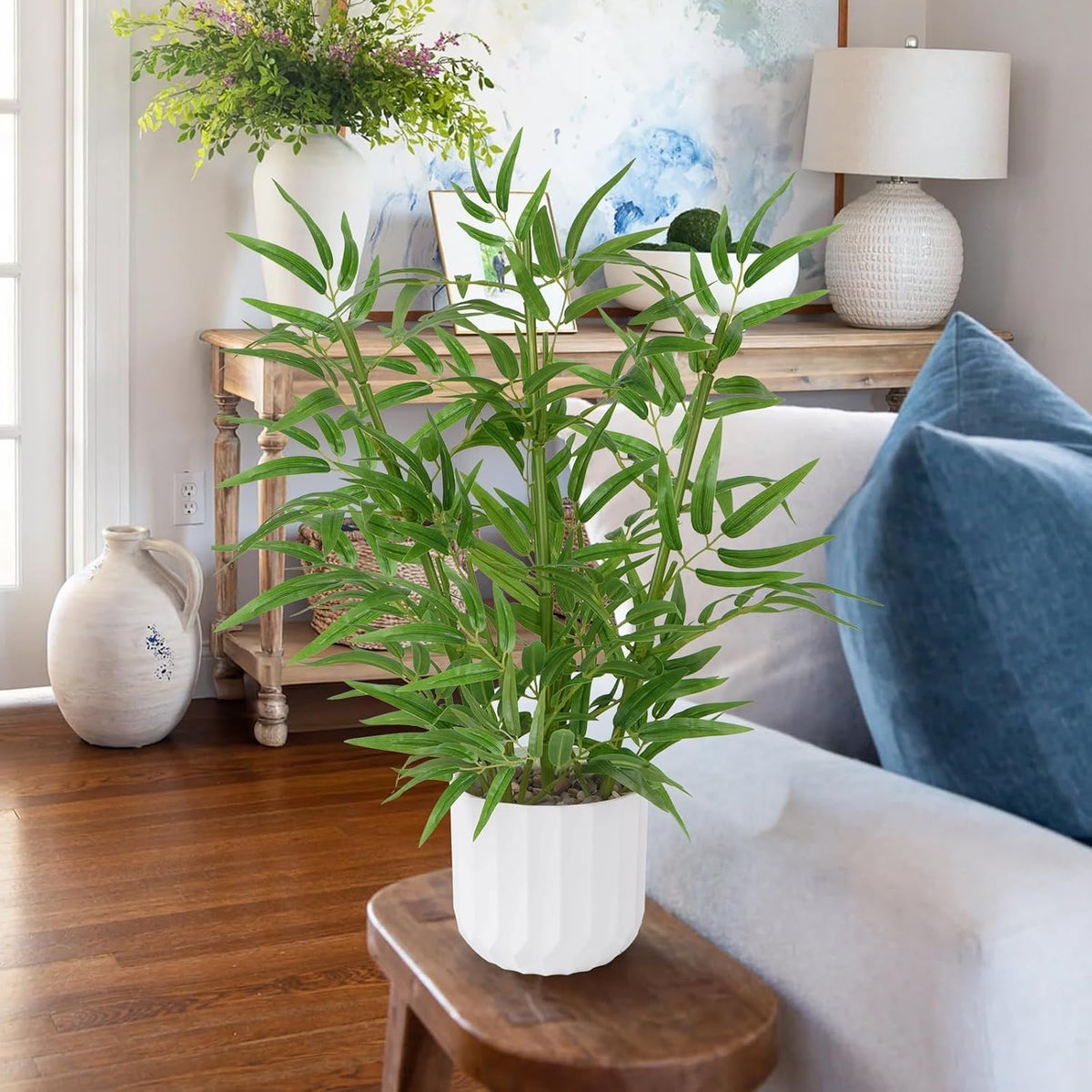 19.68 Inch Artificial Bamboo Plants with White Pot for Indoor Decor