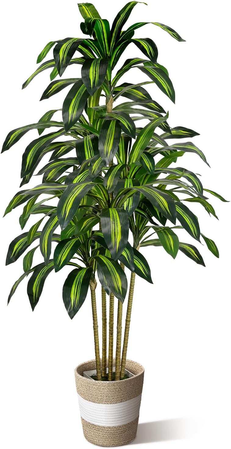5FT Artificial Dracaena Fake Tree with Planter, Build in Basket