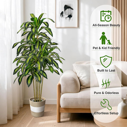 5FT Artificial Dracaena Fake Tree with Planter, Build in Basket