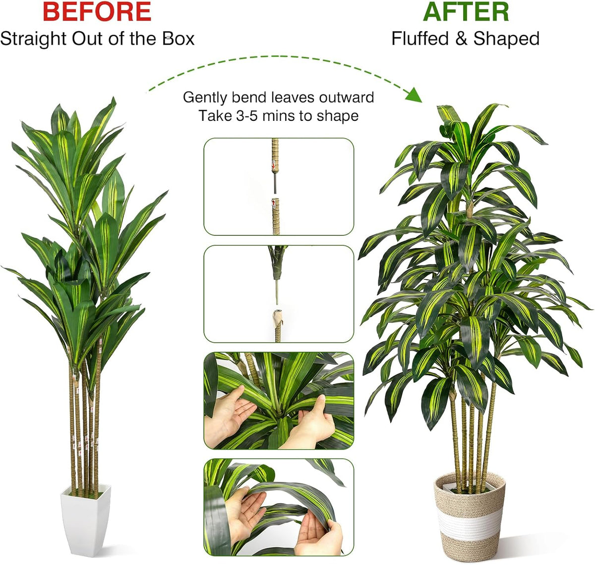 5FT Artificial Dracaena Fake Tree with Planter, Build in Basket