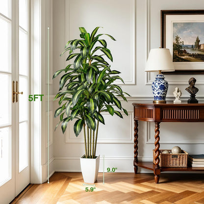 5FT Artificial Dracaena Fake Tree with Planter, Build in Basket