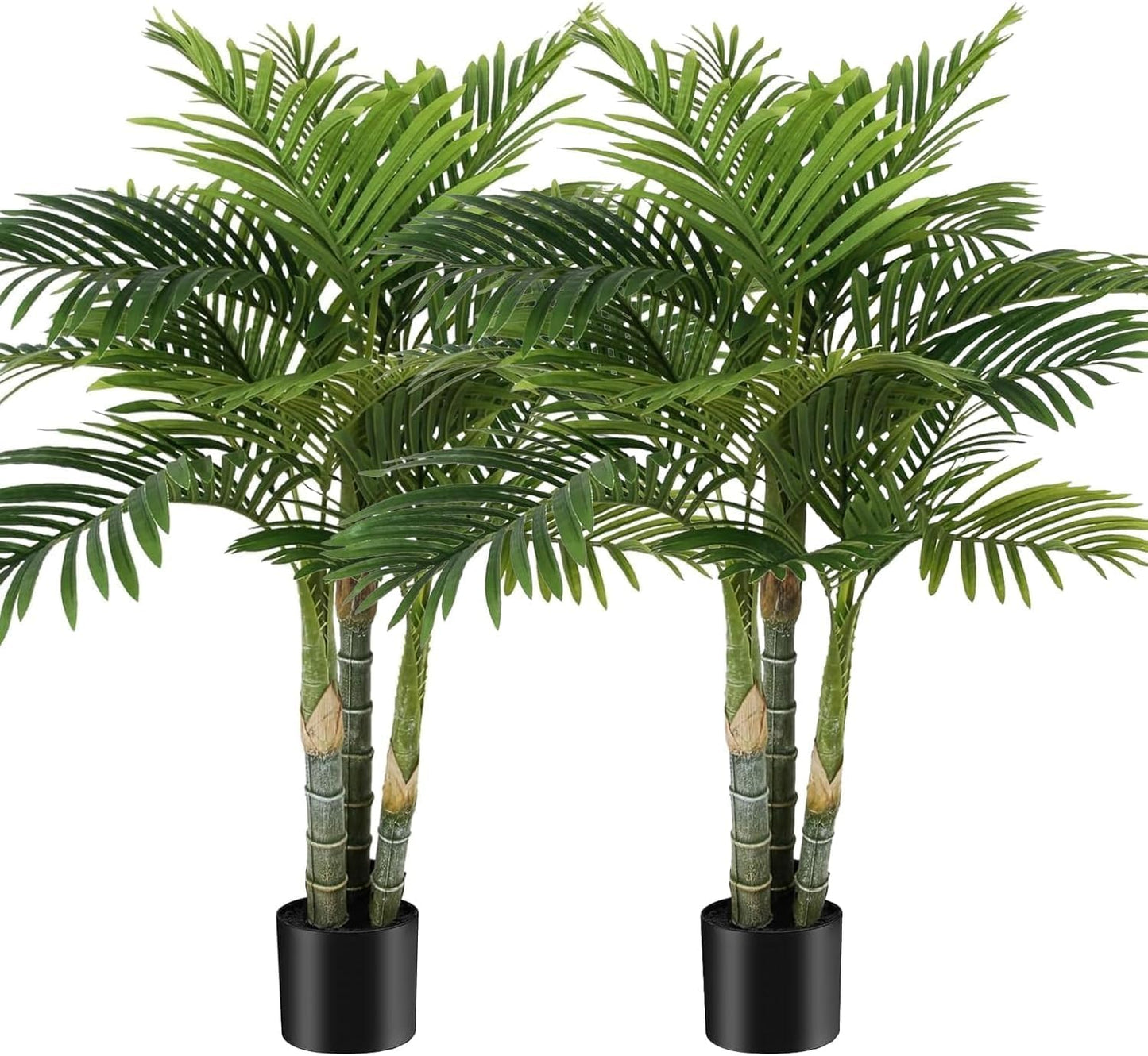 4ft Tall Triple Golden Cane Palm Artificial Tree, Faux Palm Tree Large Fake Plant with UV Resistant, Indoor & Outdoor Fake Tree for Living Room, Outside Patio, Office Home Decor