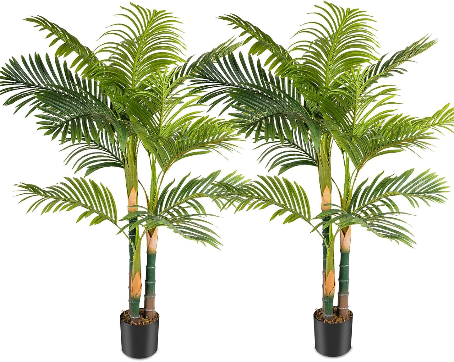 4ft Tall Triple Golden Cane Palm Artificial Tree, Faux Palm Tree Large Fake Plant with UV Resistant, Indoor & Outdoor Fake Tree for Living Room, Outside Patio, Office Home Decor